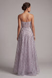 Lilac A-Line Strapless Sequins Long Mother of the Bride Dress