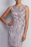 Lilac Sheath Bateau Neck Beaded Short Mother of the Bride Dress