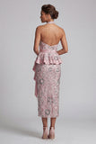 Light Pink Sheath Halter Draping Midi Mother of the Bride Dress with Beading