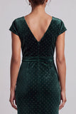 Dark Green Cap Sleeves Beaded Asymmetrical Mermaid Mother of the Bride Dress with Ruffle Slit