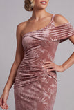 Desert Rose Velvet Asymmetrical One‑Shoulder Ruched Shealth Mother of the Bride Dress