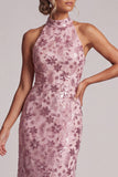 Vintage Mauve Tiered Ruffle Sequins Backless Sheath Long Mother of the Bride Dress