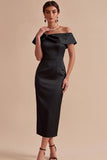Off The Shoulder White Sheath Pearls Midi Engagement Dress