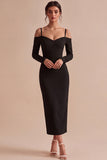 White Sheath Long Sleeves Cold Shoulder Midi Engagement Dress