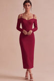 White Sheath Long Sleeves Cold Shoulder Midi Engagement Dress