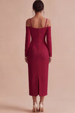 White Sheath Long Sleeves Cold Shoulder Midi Engagement Dress