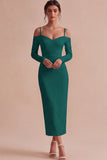 White Sheath Long Sleeves Cold Shoulder Midi Engagement Dress