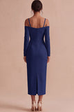 White Sheath Long Sleeves Cold Shoulder Midi Engagement Dress