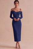White Sheath Long Sleeves Cold Shoulder Midi Engagement Dress