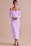 White Sheath Long Sleeves Cold Shoulder Midi Engagement Dress