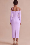 White Sheath Long Sleeves Cold Shoulder Midi Engagement Dress
