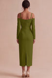 White Sheath Long Sleeves Cold Shoulder Midi Engagement Dress