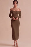 White Sheath Long Sleeves Cold Shoulder Midi Engagement Dress
