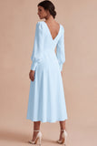White Ruched A-Line Midi Engagement Dress with Long Sleeves