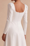 White A-Line Square Neck Long Engagement Dress with Long Sleeves
