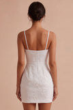 Floral Jacquard Bodycon Spaghetti Straps Mini Little White Dress