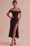 White Off The Shoulder Corset Sheath Midi Engagement Dress with Slit