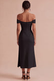 White Off The Shoulder Corset Sheath Midi Engagement Dress with Slit