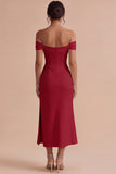 White Off The Shoulder Corset Sheath Midi Engagement Dress with Slit