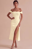 White Off The Shoulder Corset Sheath Midi Engagement Dress with Slit