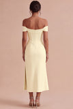 White Off The Shoulder Corset Sheath Midi Engagement Dress with Slit