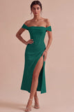 White Off The Shoulder Corset Sheath Midi Engagement Dress with Slit