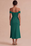 White Off The Shoulder Corset Sheath Midi Engagement Dress with Slit