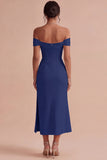 White Off The Shoulder Corset Sheath Midi Engagement Dress with Slit