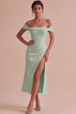 White Off The Shoulder Corset Sheath Midi Engagement Dress with Slit