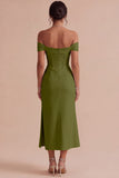 White Off The Shoulder Corset Sheath Midi Engagement Dress with Slit