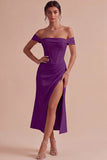 White Off The Shoulder Corset Sheath Midi Engagement Dress with Slit
