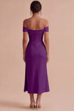 White Off The Shoulder Corset Sheath Midi Engagement Dress with Slit