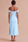 White Off The Shoulder Corset Sheath Midi Engagement Dress with Slit