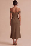 White Off The Shoulder Corset Sheath Midi Engagement Dress with Slit