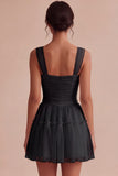 Ruched Square Neck A-Line Tulle Short Little White Dress