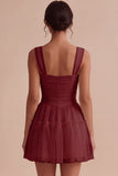 Ruched Square Neck A-Line Tulle Short Little White Dress
