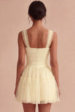 Ruched Square Neck A-Line Tulle Short Little White Dress