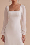 White Square Neck A-Line Long Engagement Dress with Long Sleeves