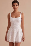 Sparkly Sequins Square Neck A-Line Mini Little White Dress