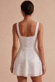 Sparkly Sequins Square Neck A-Line Mini Little White Dress
