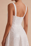 Sparkly Sequins Square Neck A-Line Mini Little White Dress