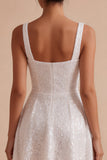 Sparkly Sequins Square Neck A-Line Mini Little White Dress