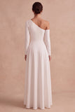 High-Low A-Line Asymmetrical Long Wedding Dress with Long Sleeves