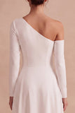 High-Low A-Line Asymmetrical Long Wedding Dress with Long Sleeves