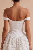 Off The Shoulder A-Line Corset Mini Little White Dress with Floral Appliques