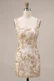Champagne Sheath Square Neck Appliqued Short Homecoming Dress