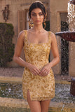 Champagne Sheath Square Neck Appliqued Short Homecoming Dress