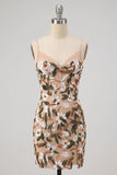 Light Khaki Corset Bodycon Sweetheart Short Homecoming Dress with Side Slit