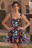 Black A-Line Sweetheart Floral Short Homecoming Dress