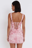 Sparkly Pink Sequins Corset Thick Straps Short Homecoming Dress with Bow
